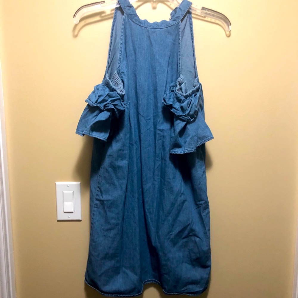 Flared shoulder denim dress